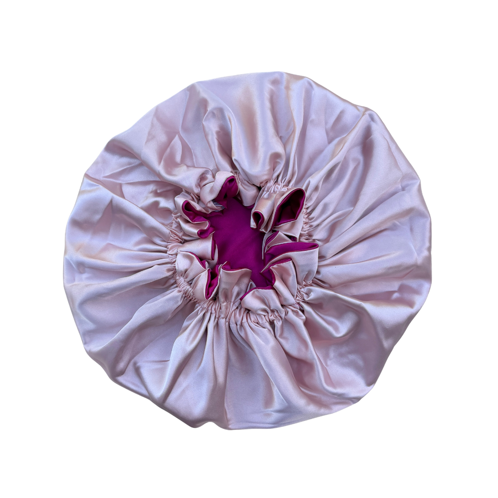 fuchsia + peach ruffle bonnet