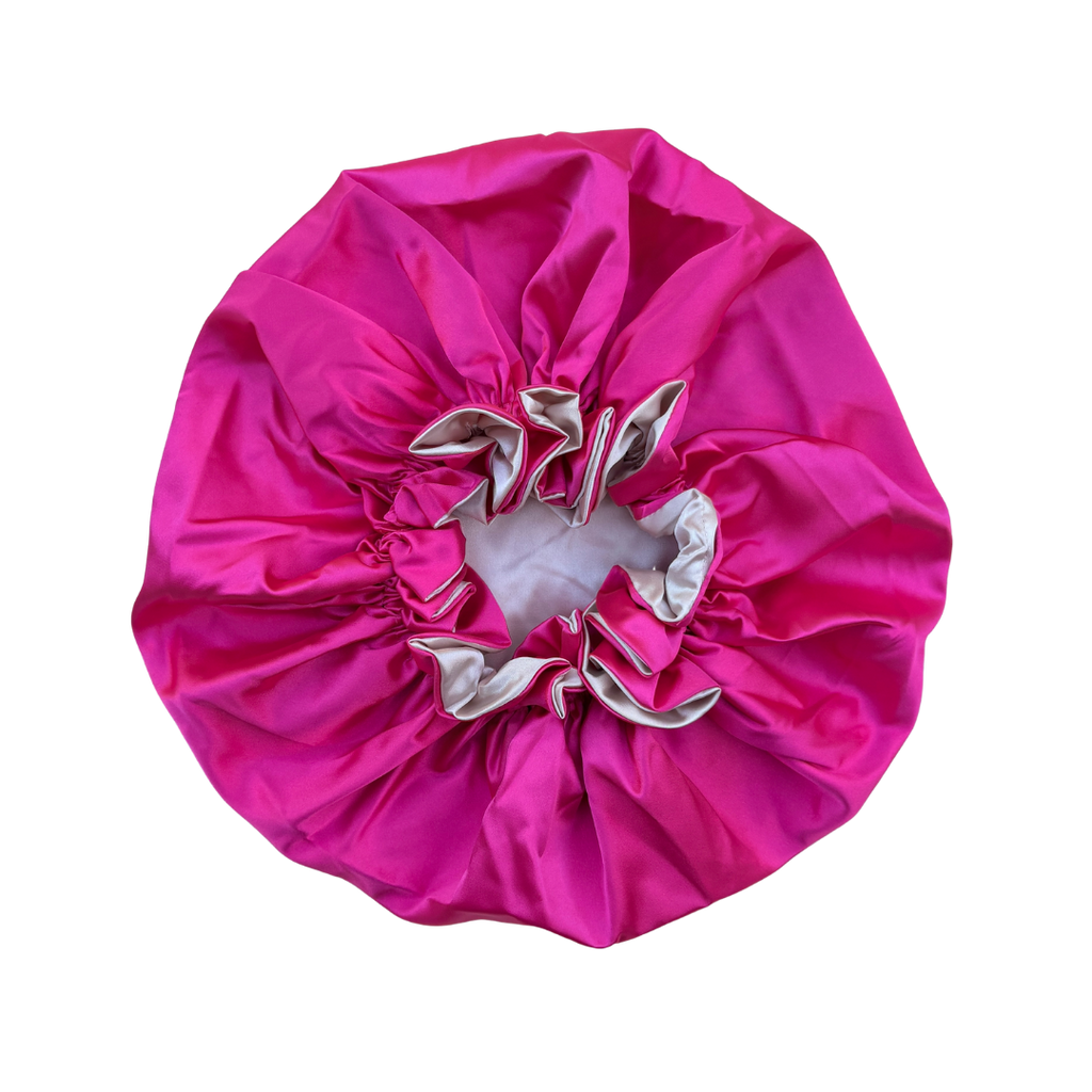 hot pink + camel ruffle bonnet