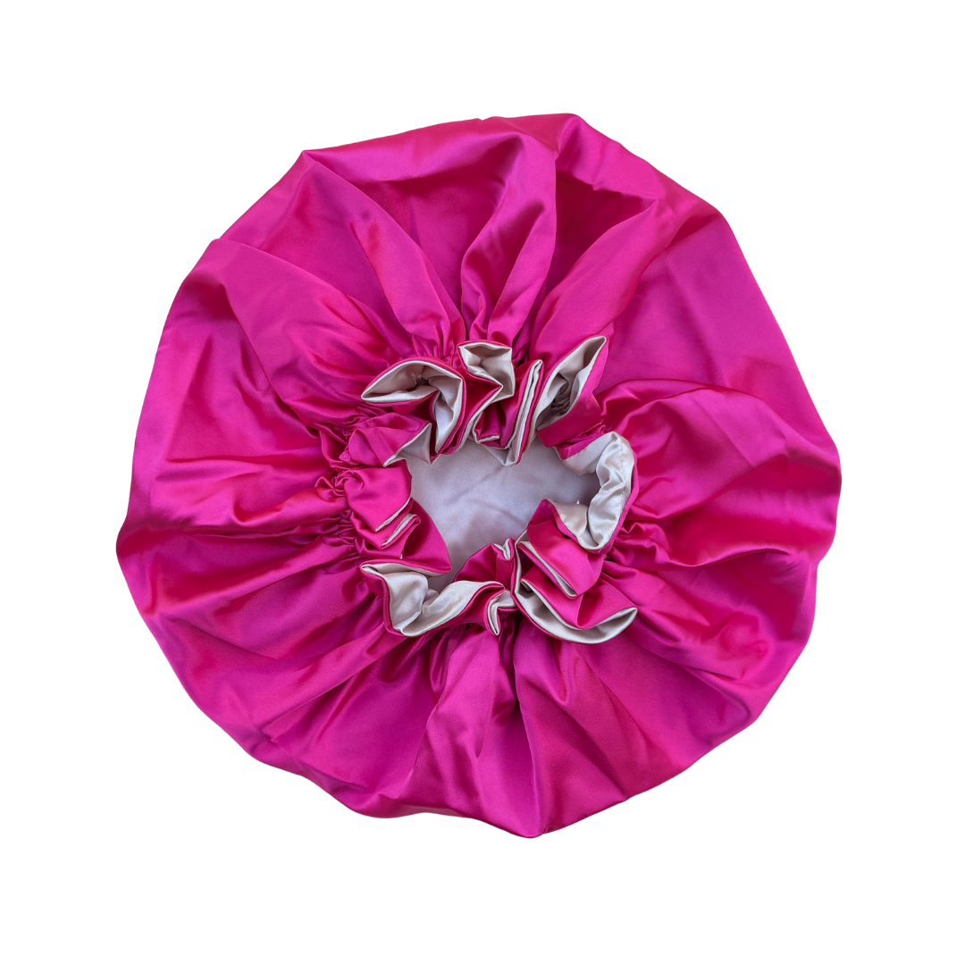 hot pink + camel ruffle bonnet