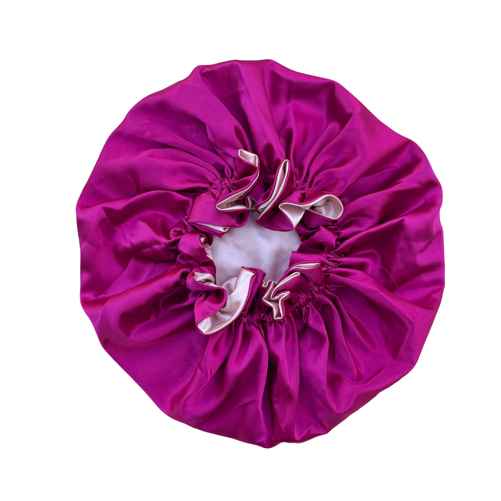 fuchsia + peach ruffle bonnet
