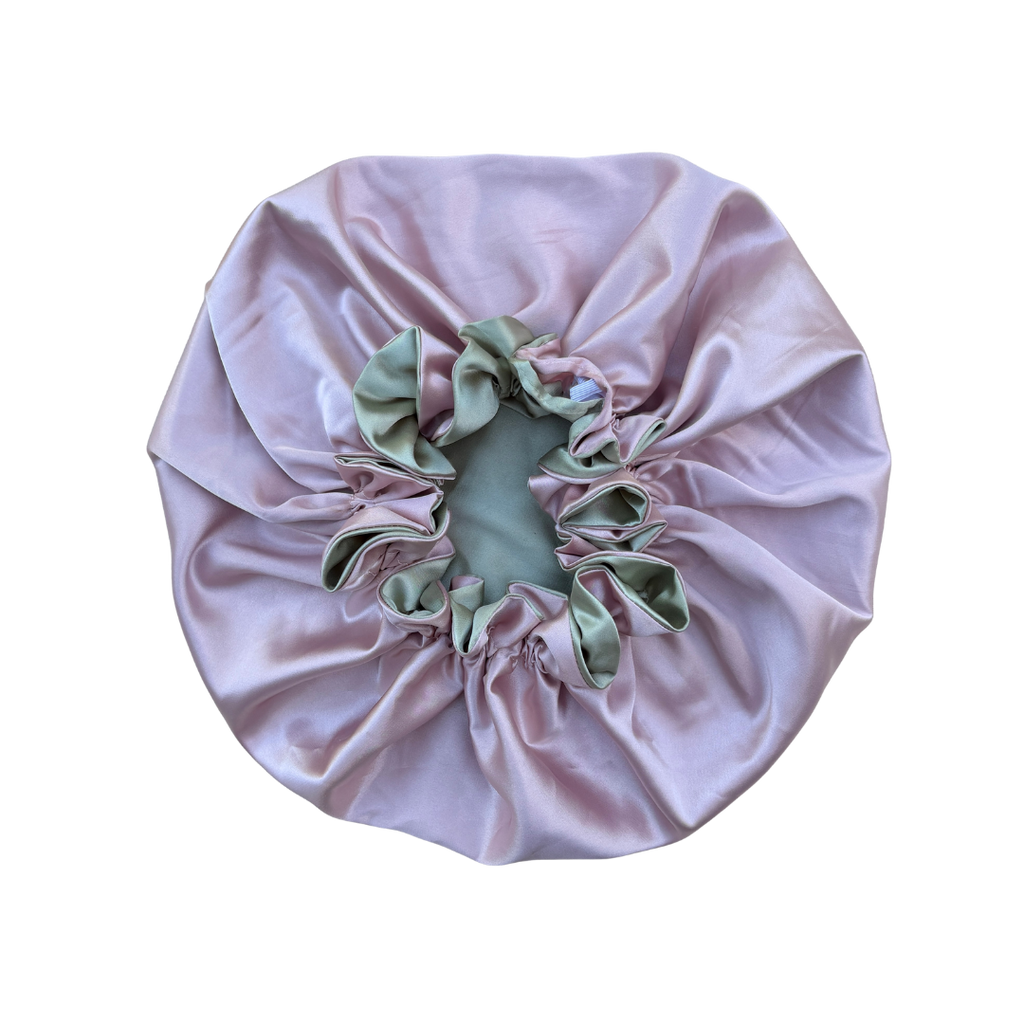 dusty sage + rose gold ruffle bonnet