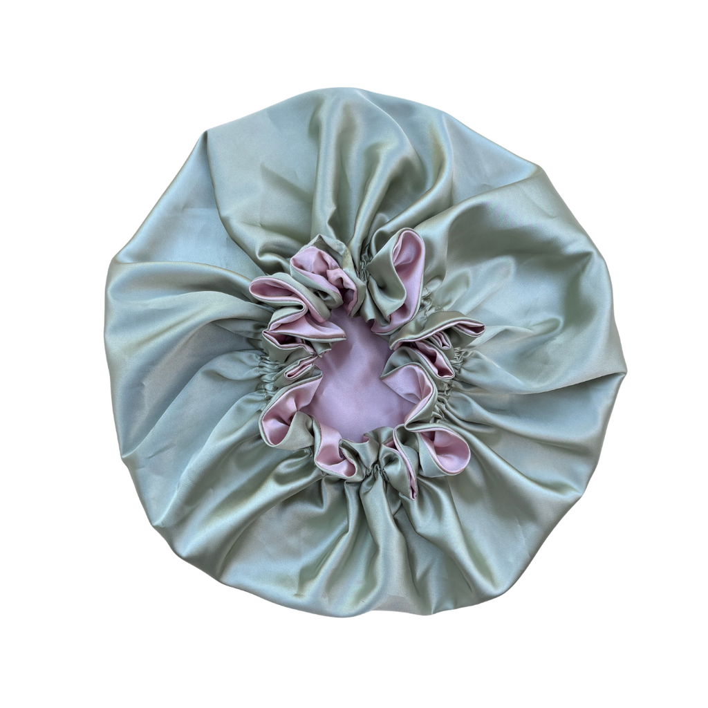 dusty sage + rose gold ruffle bonnet
