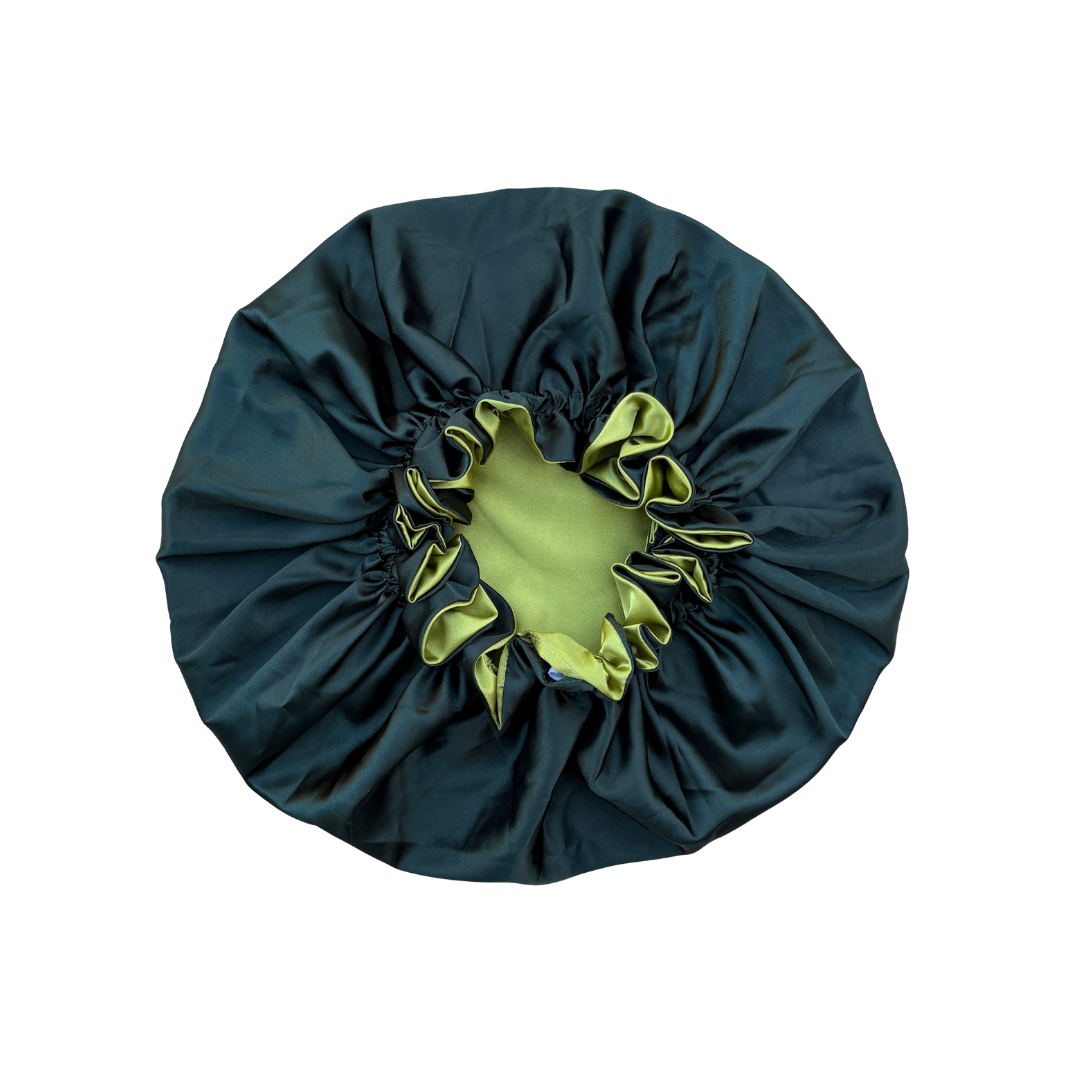 emerald + leaf ruffle bonnet