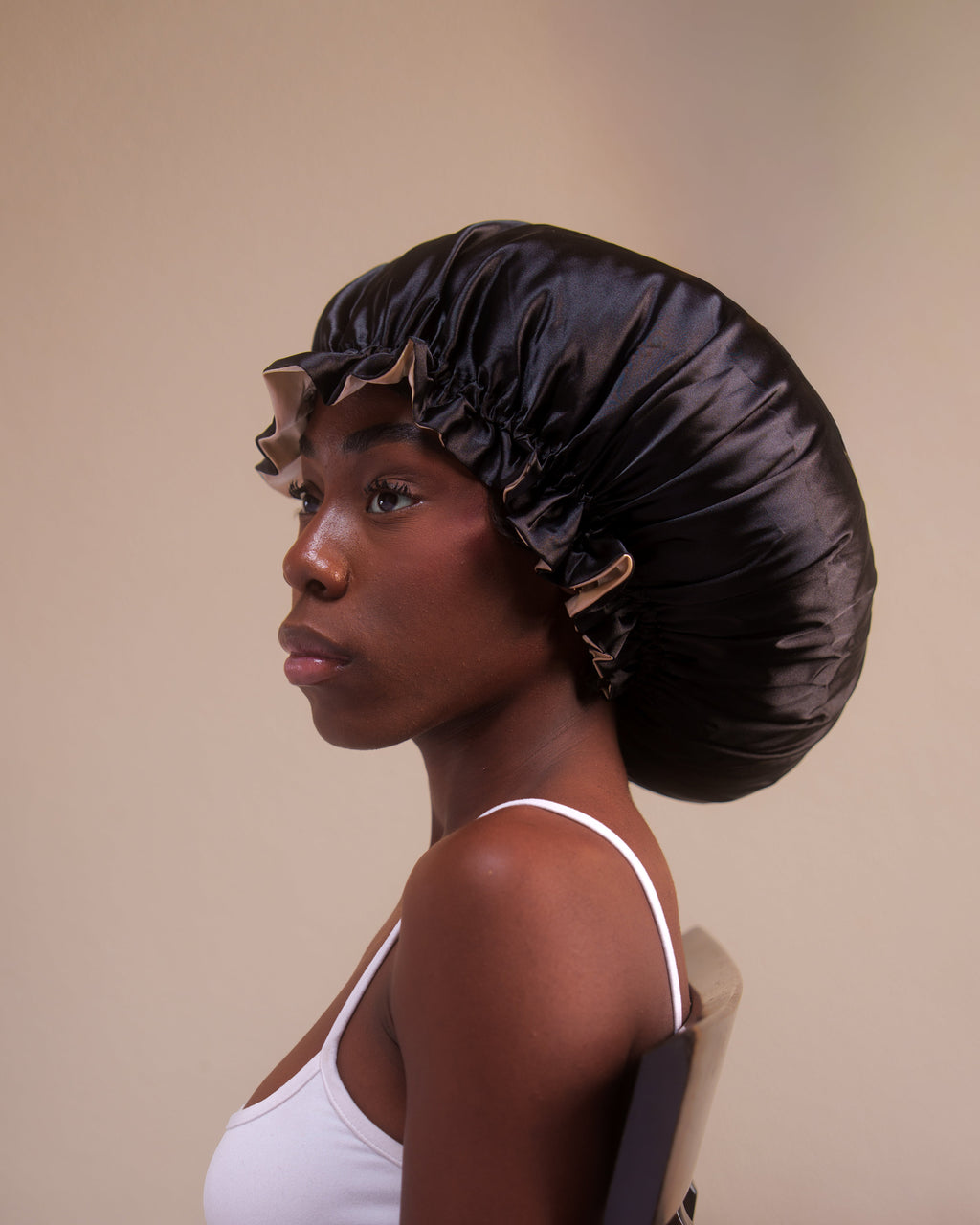 black + champagne ruffle bonnet