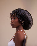 black + champagne ruffle bonnet