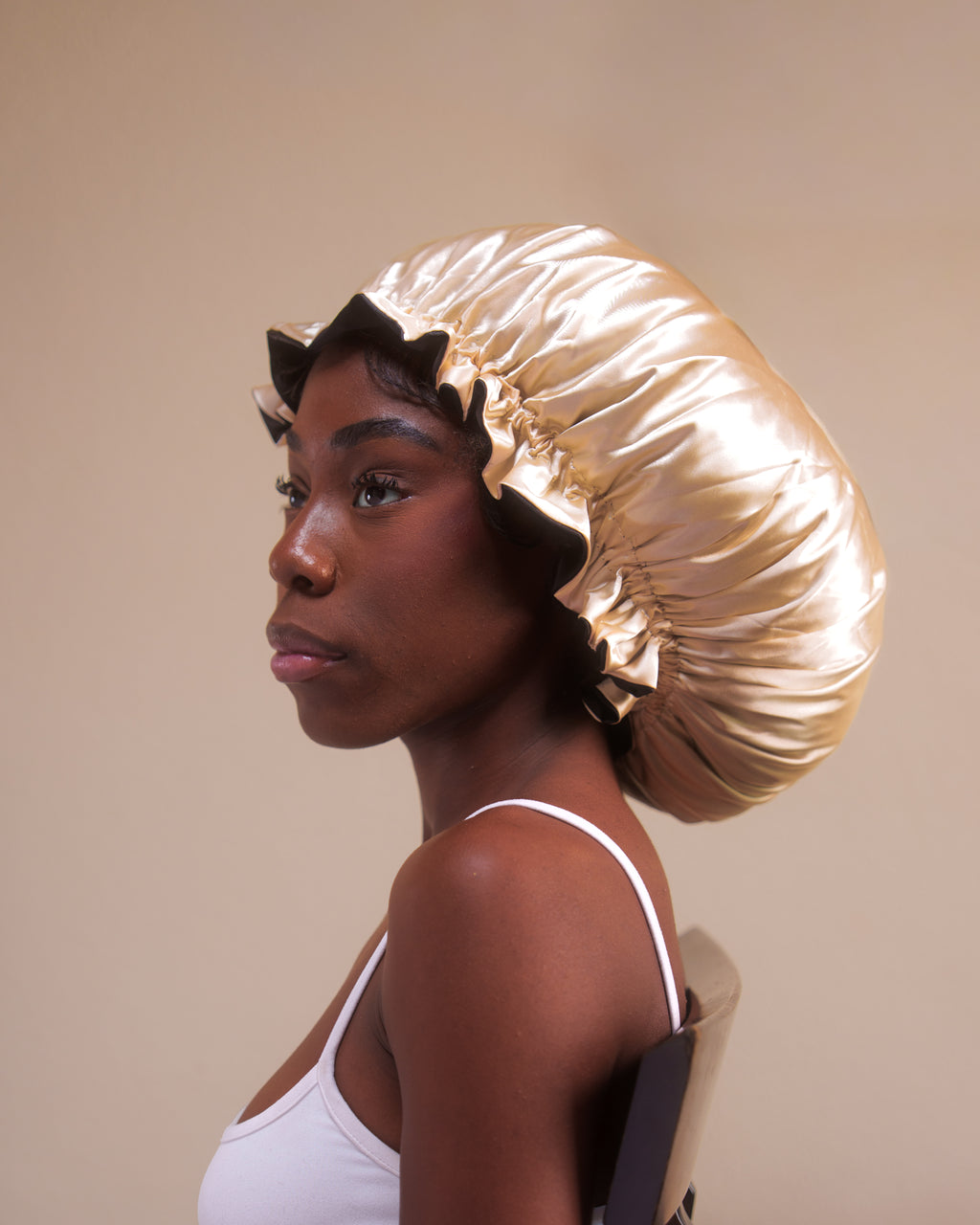 black + champagne ruffle bonnet