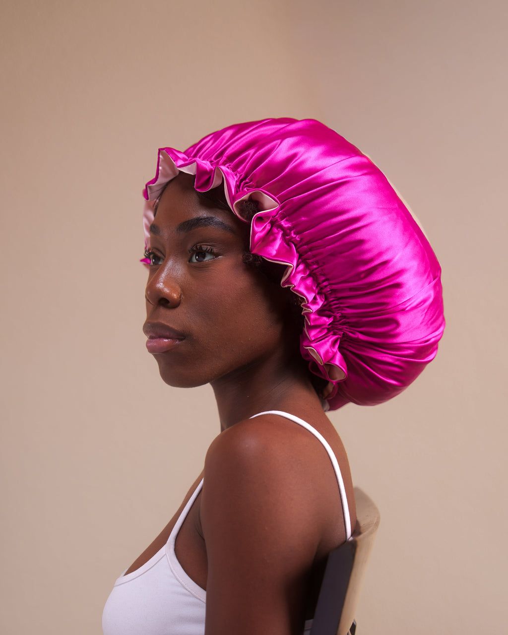 fuchsia + peach ruffle bonnet