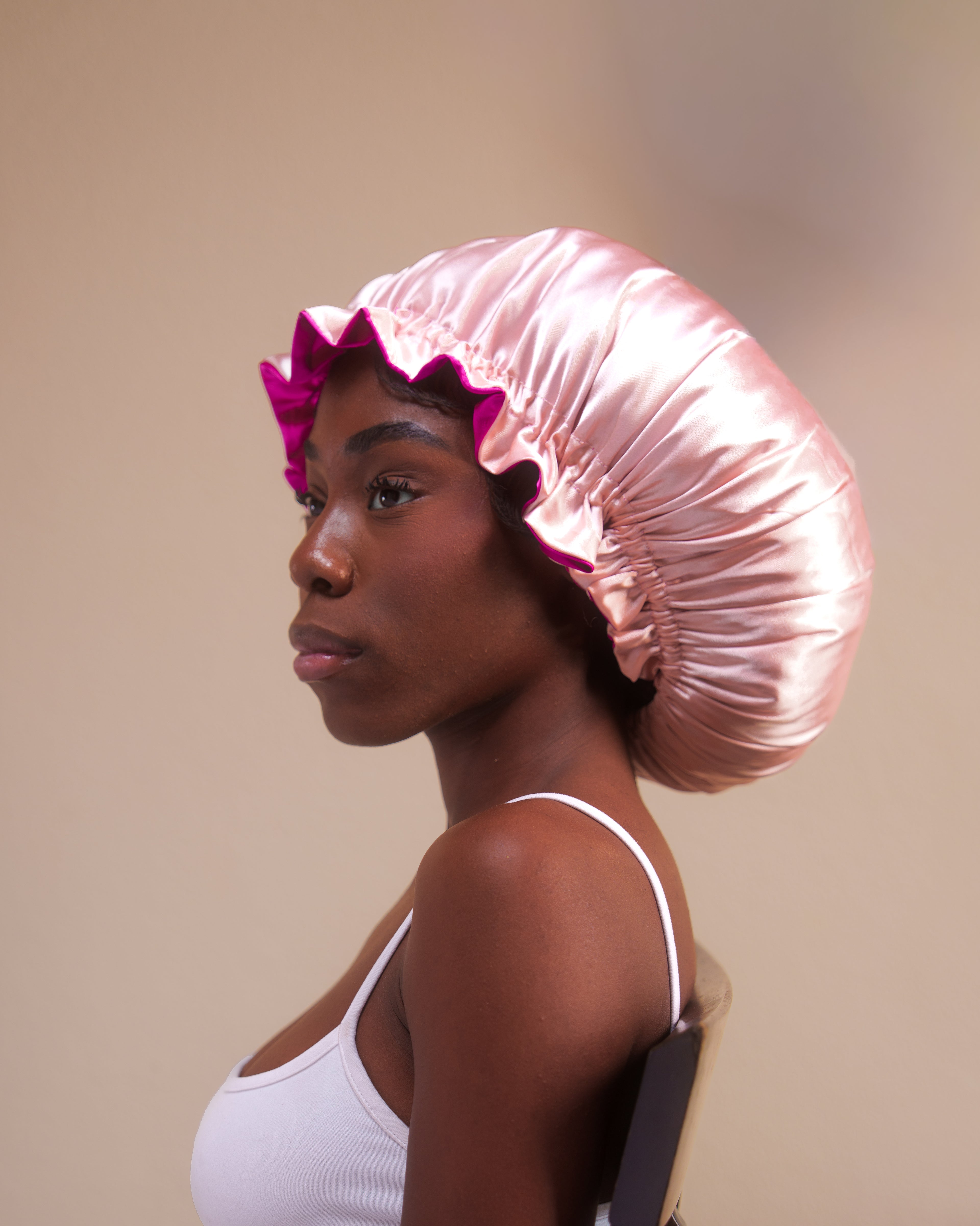 fuchsia + peach ruffle bonnet