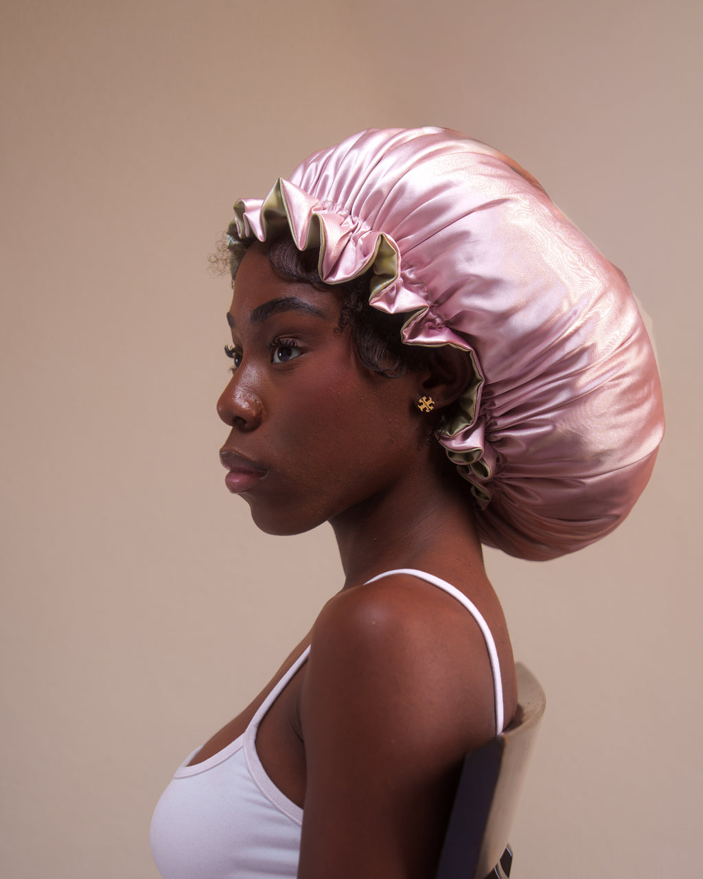 dusty sage + rose gold ruffle bonnet