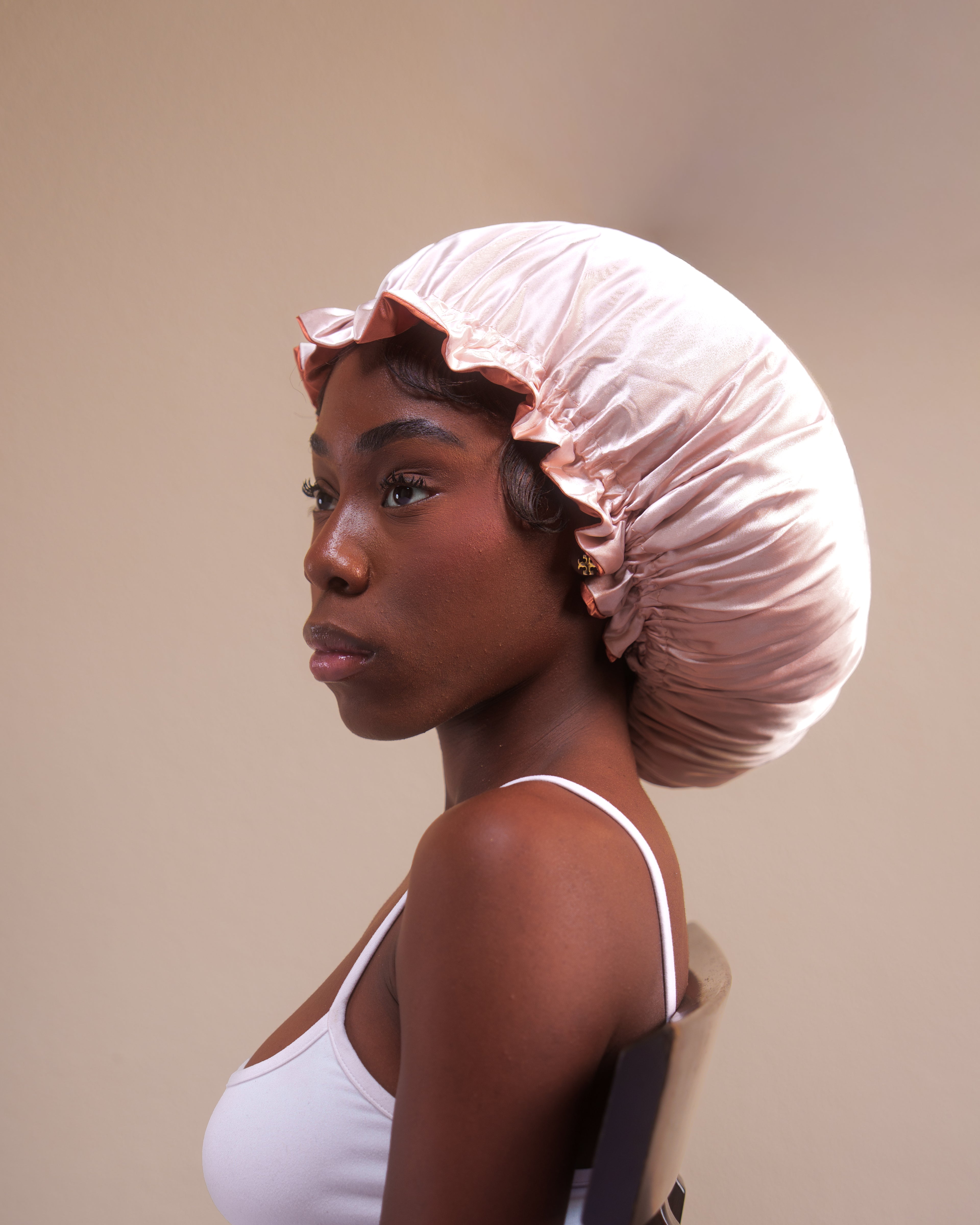 copper + blush ruffle bonnet
