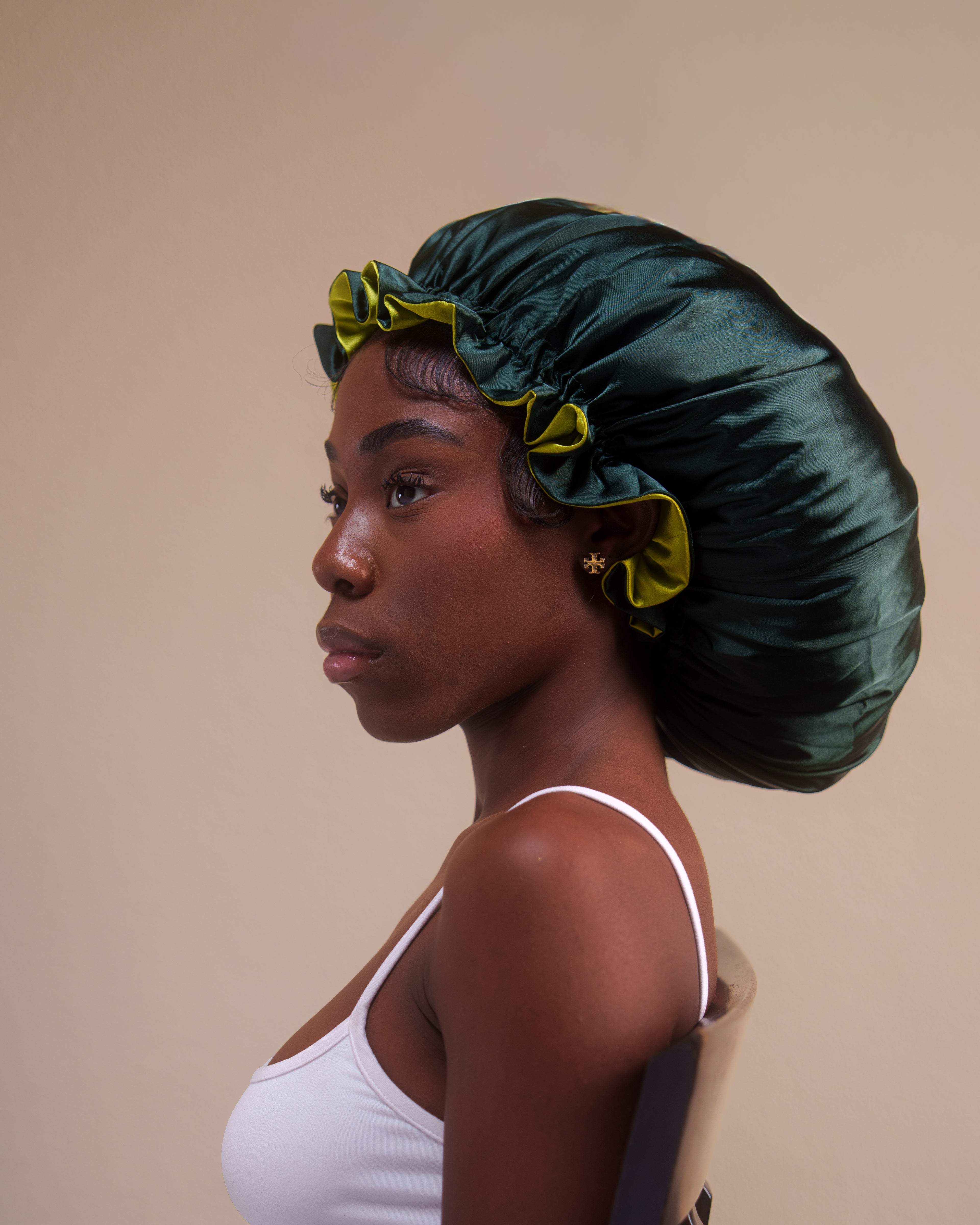 emerald + leaf ruffle bonnet
