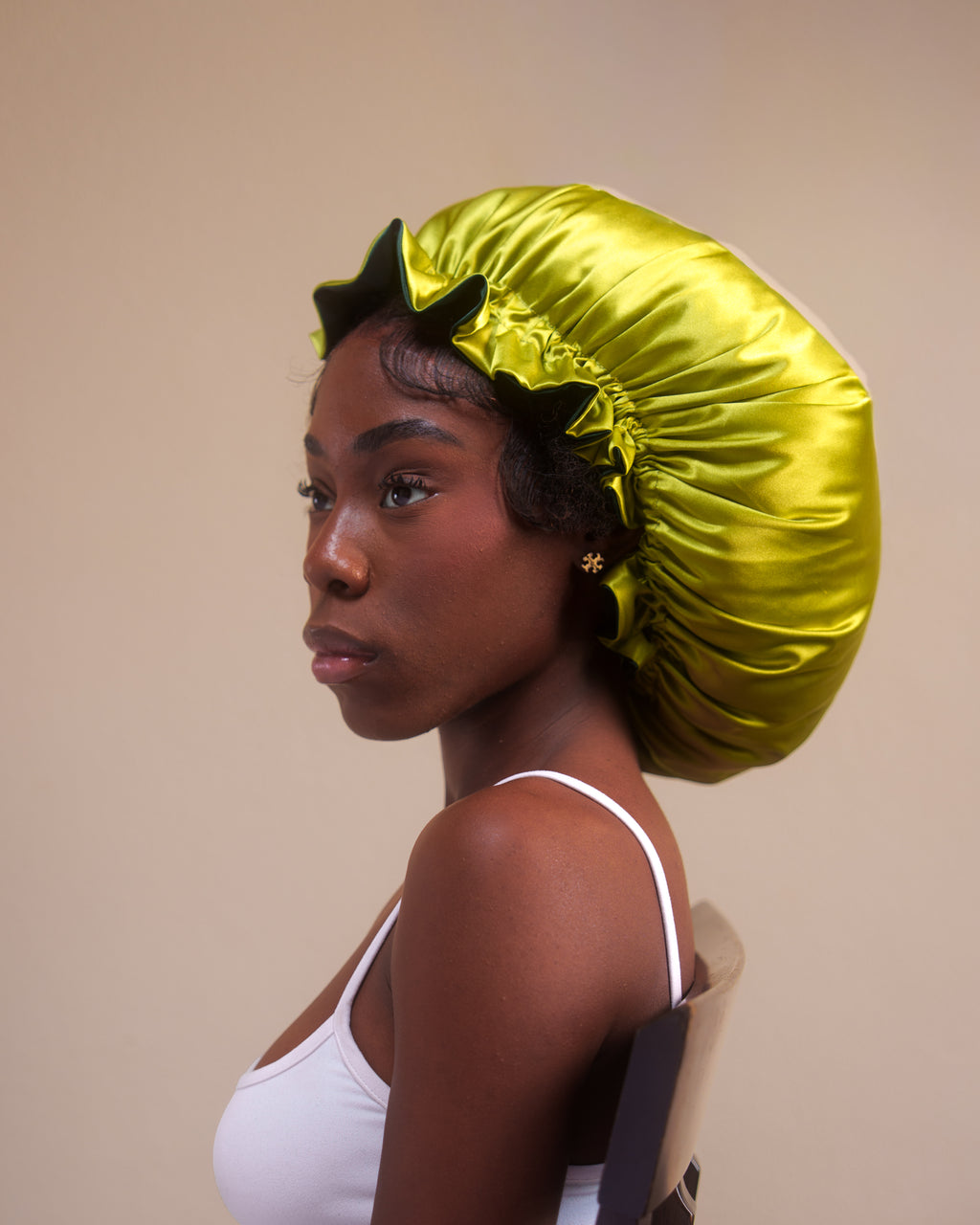emerald + leaf ruffle bonnet