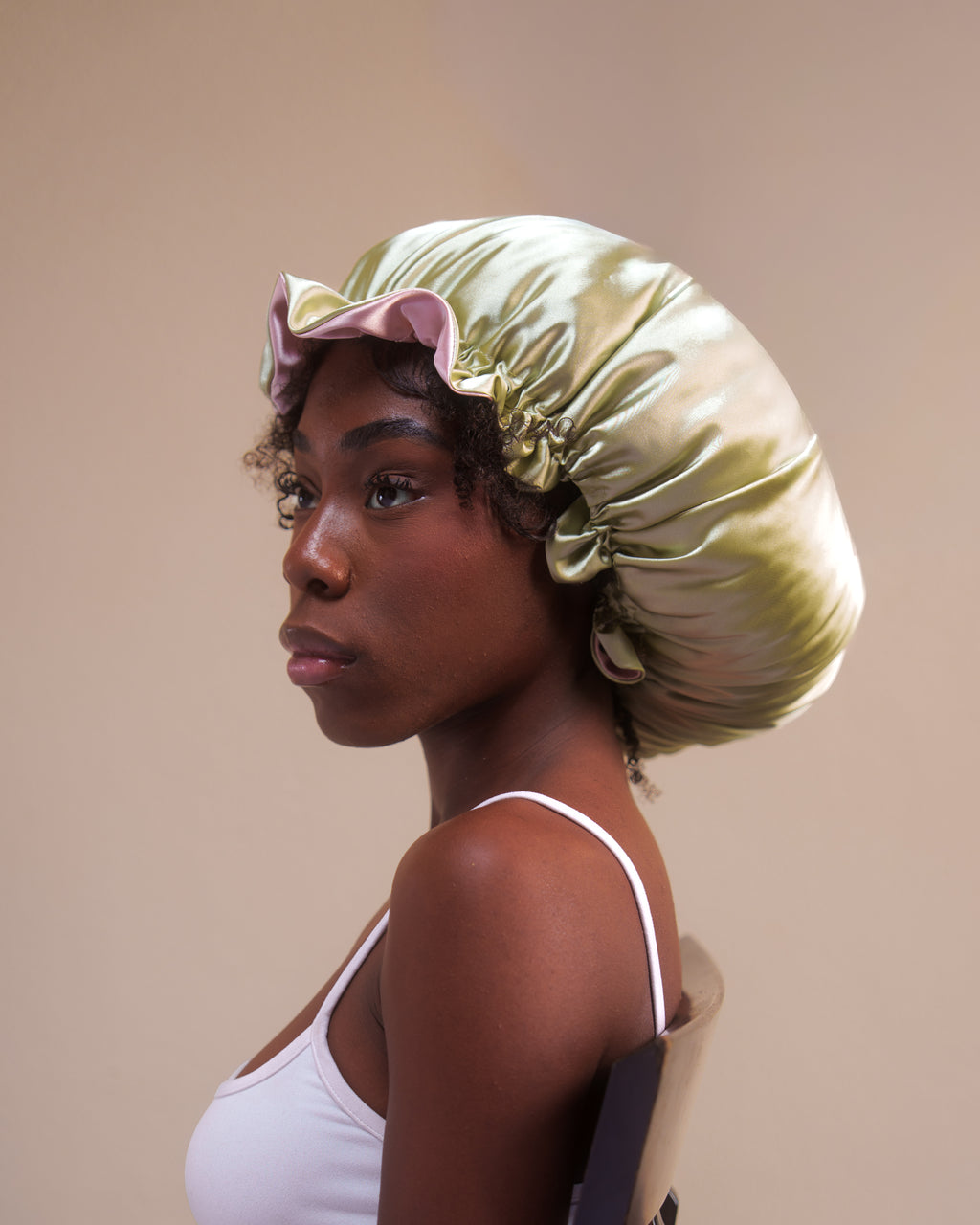 dusty sage + rose gold ruffle bonnet